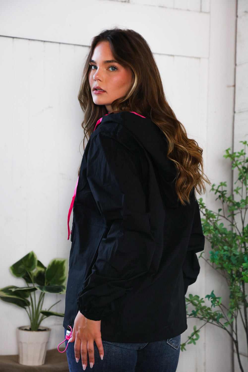 Glow Up Pink and Black Hooded Jacket