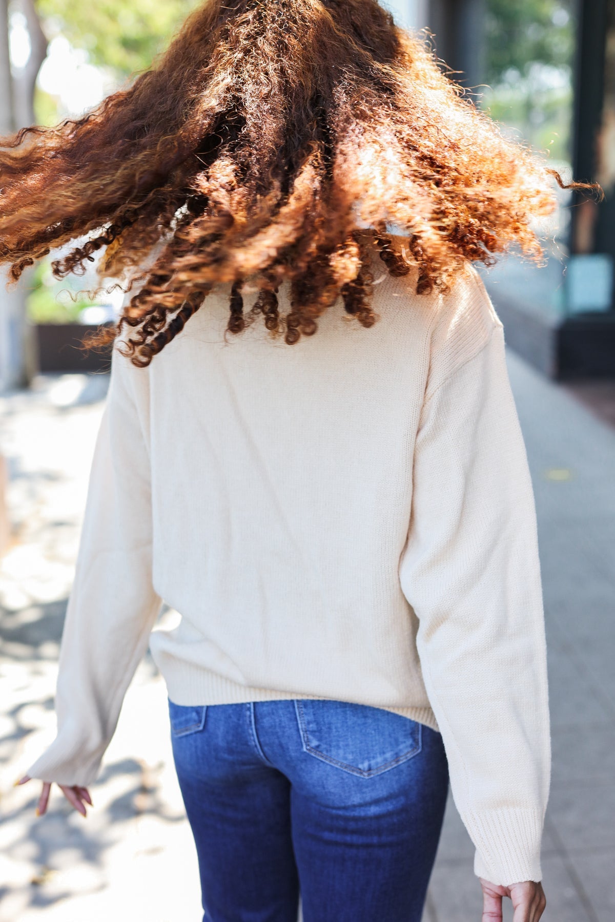 Pumpkin Spice Metallic Yarn Embroidered Oversized Sweater