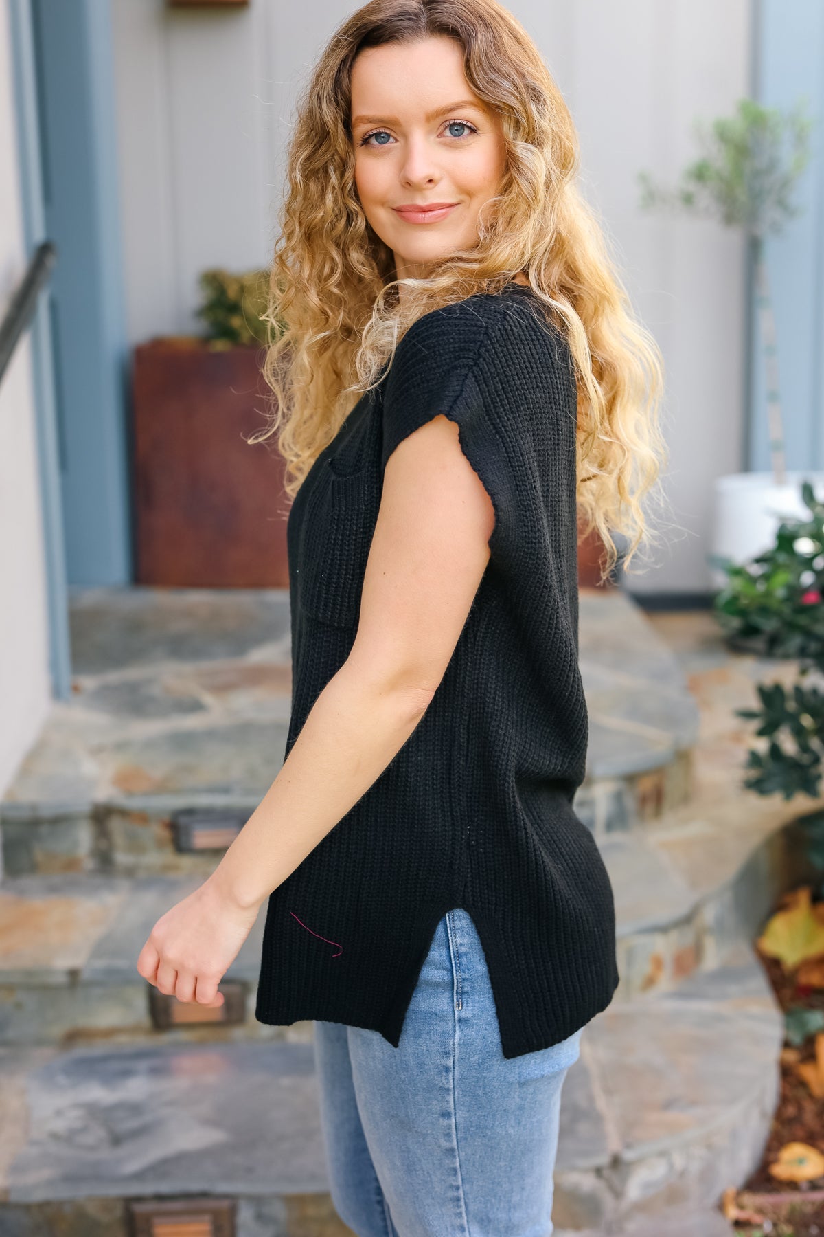 Best In Bold Black Dolman Ribbed Knit Sweater Top