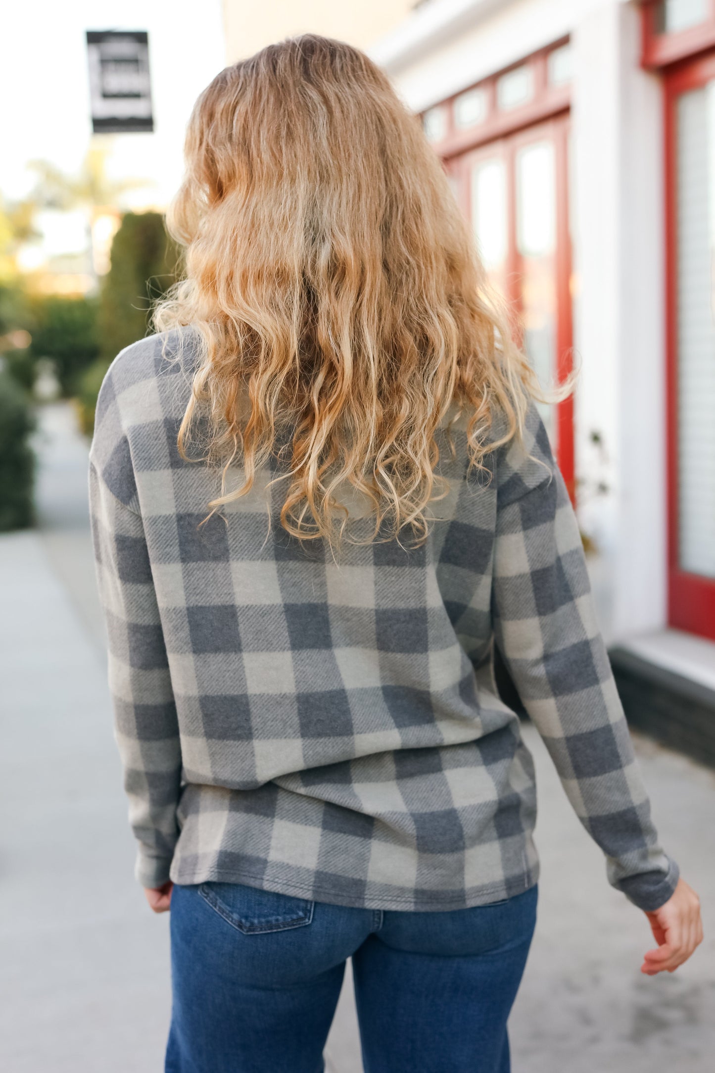 Check It Out Olive Grey Checker Plaid Hacci Pullover