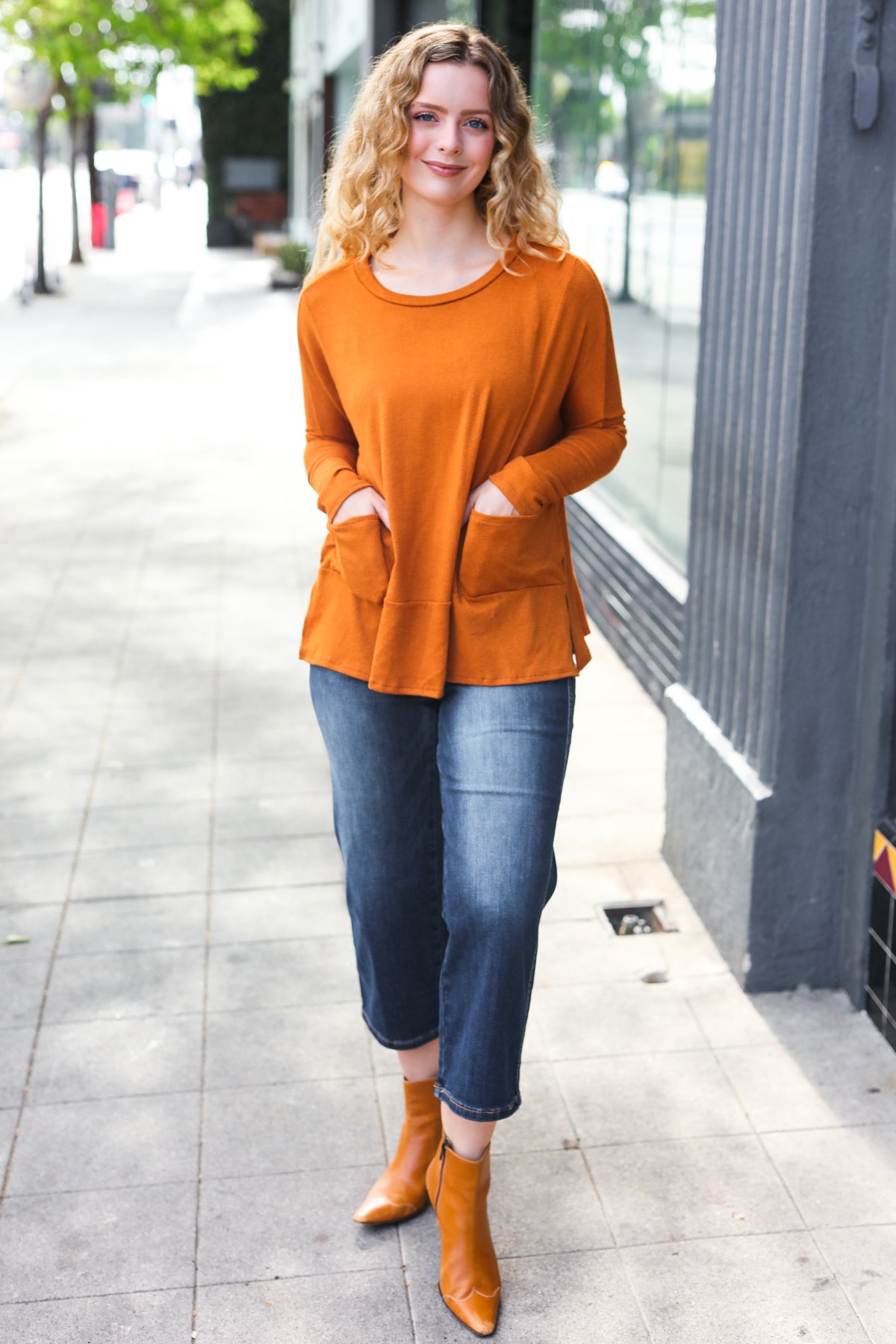 Rust Hacci Dolman Pocketed Sweater Top