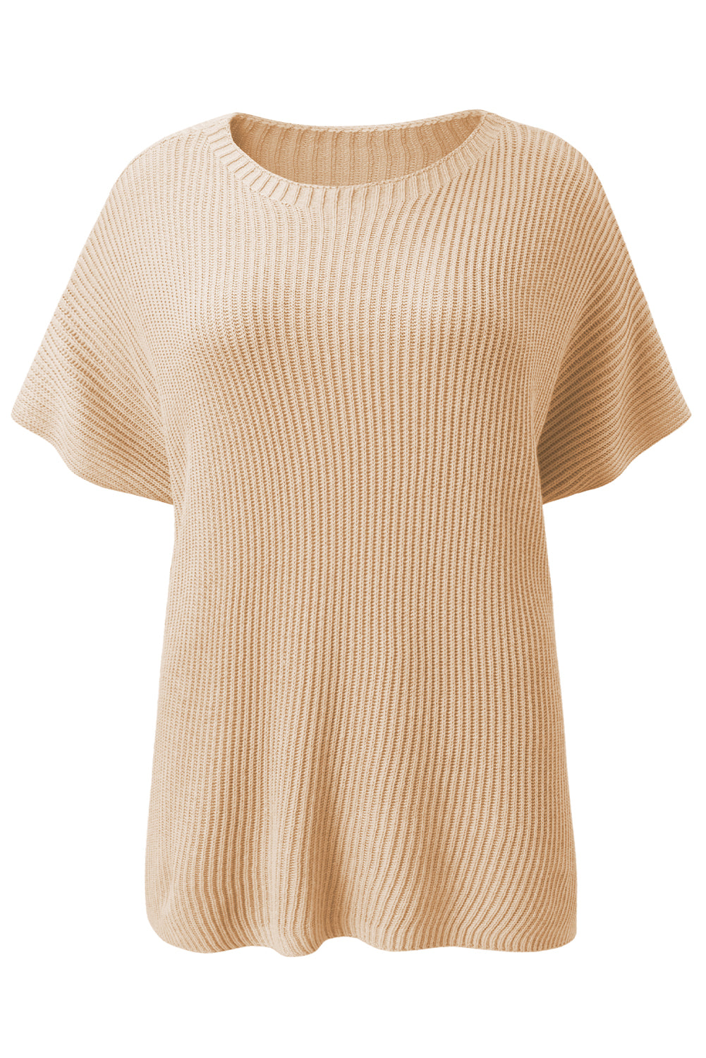 Apricot Side Slit Short Sleeve Oversized Sweater