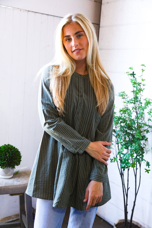 Read Between the Lines Olive Button Cotton Tunic