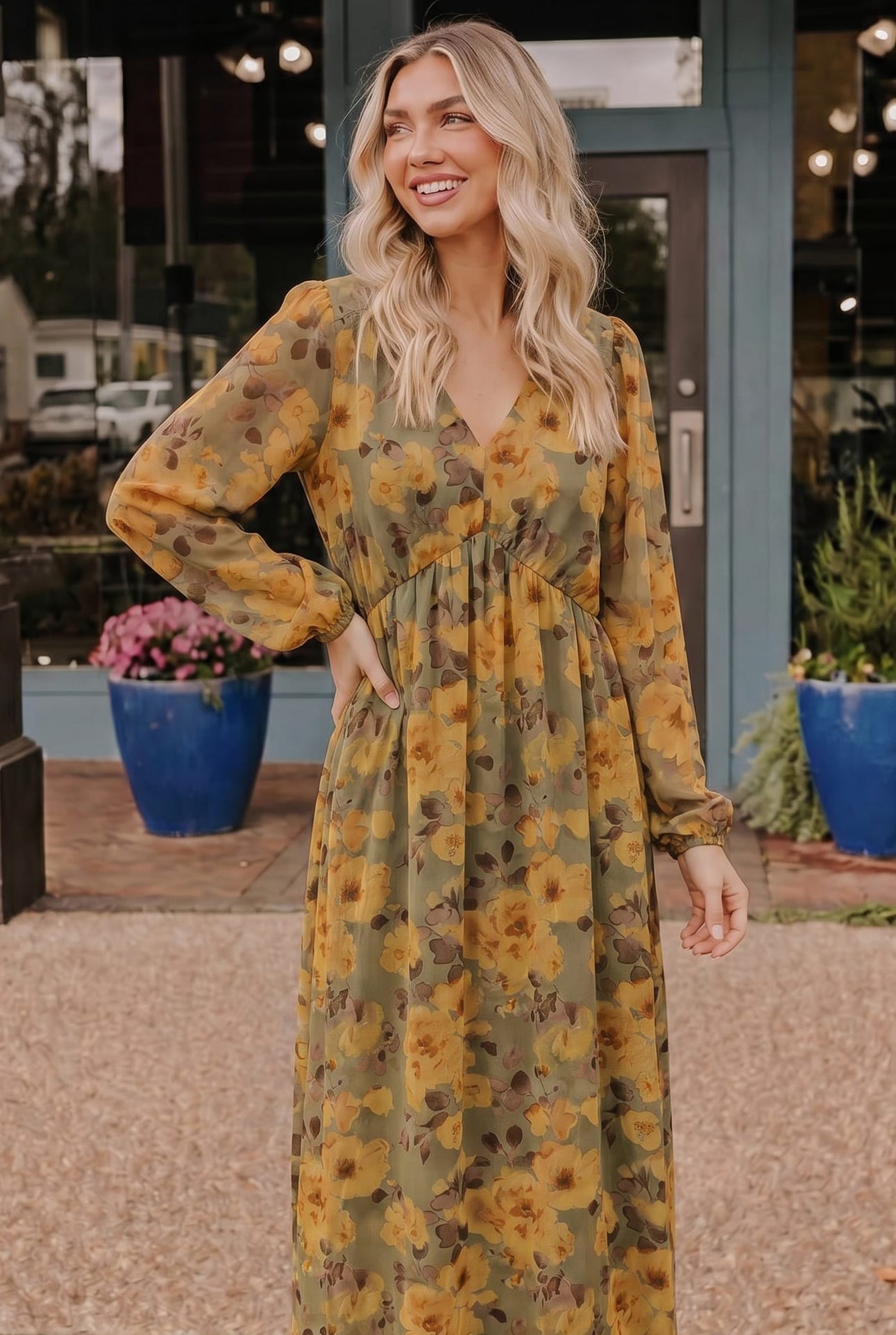 Golden Blooms Floral Maxi Dress