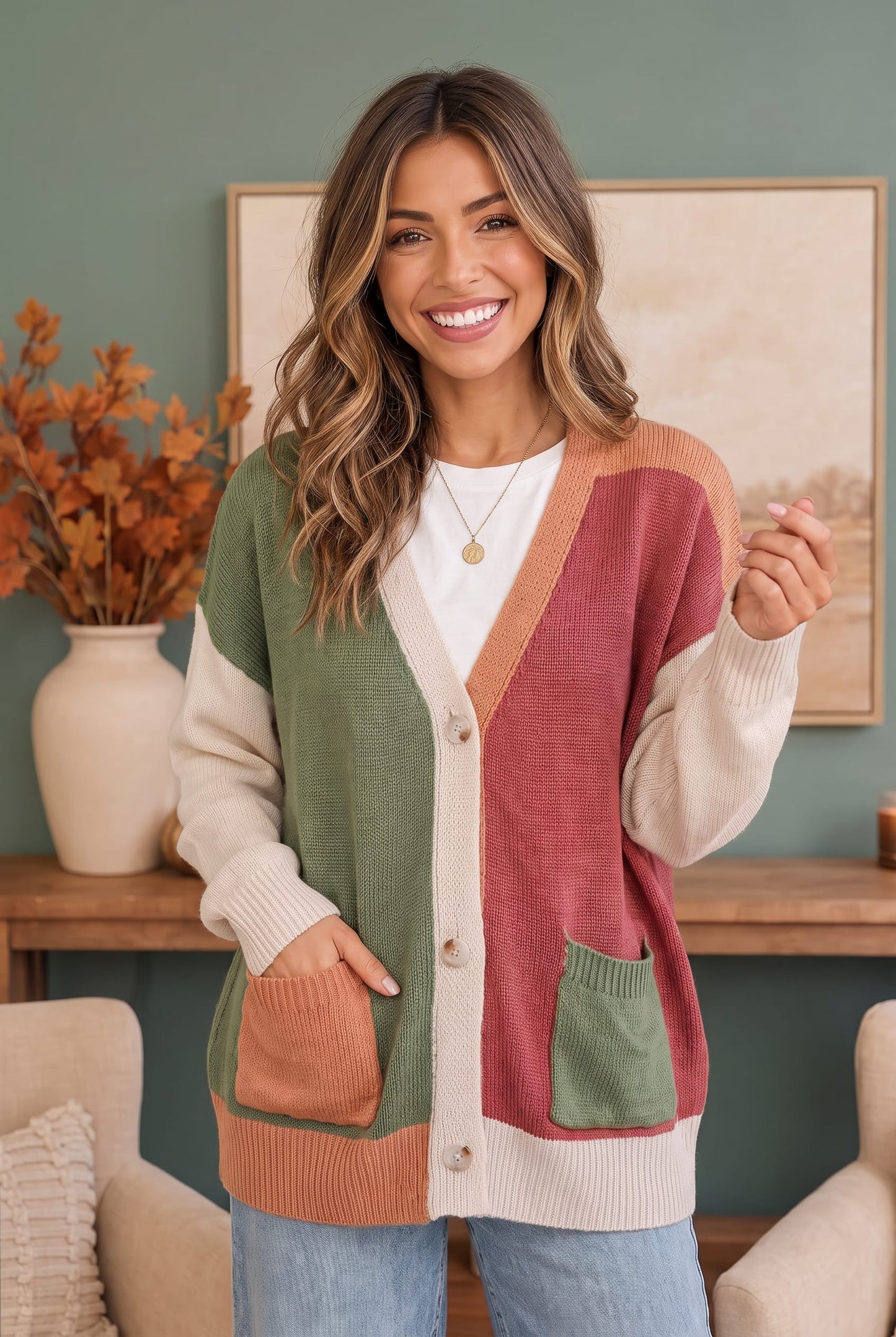 Natural Beauty Color Block Knit Cardigan