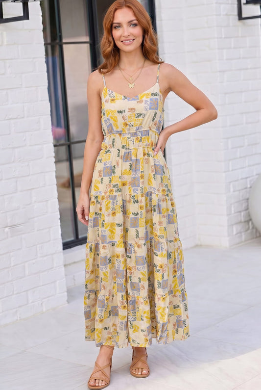 Sun Kissed Patchwork Print Tiered Maxi Dress