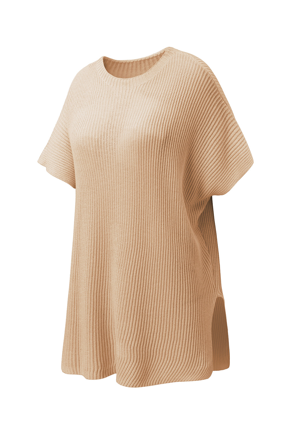 Apricot Side Slit Short Sleeve Oversized Sweater